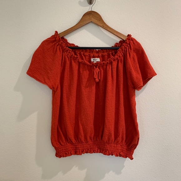 Madewell red off the shoulder top - Picture 1 of 4